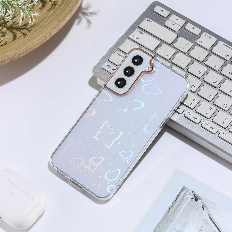 Galaxy S22 Kılıf Zore Sidney Desenli Sert Kapak Butterfly No2