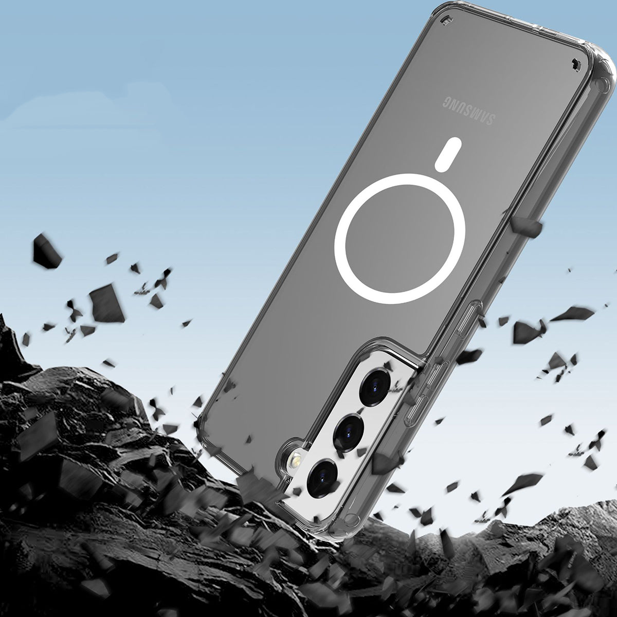 Galaxy S22 Plus Kılıf M-safe Şarj Özellikli Şeffaf Sert PC Zore Embos Kapak Renksiz