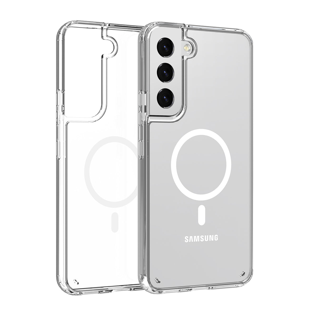 Galaxy S22 Plus Kılıf M-safe Şarj Özellikli Şeffaf Sert PC Zore Embos Kapak Renksiz