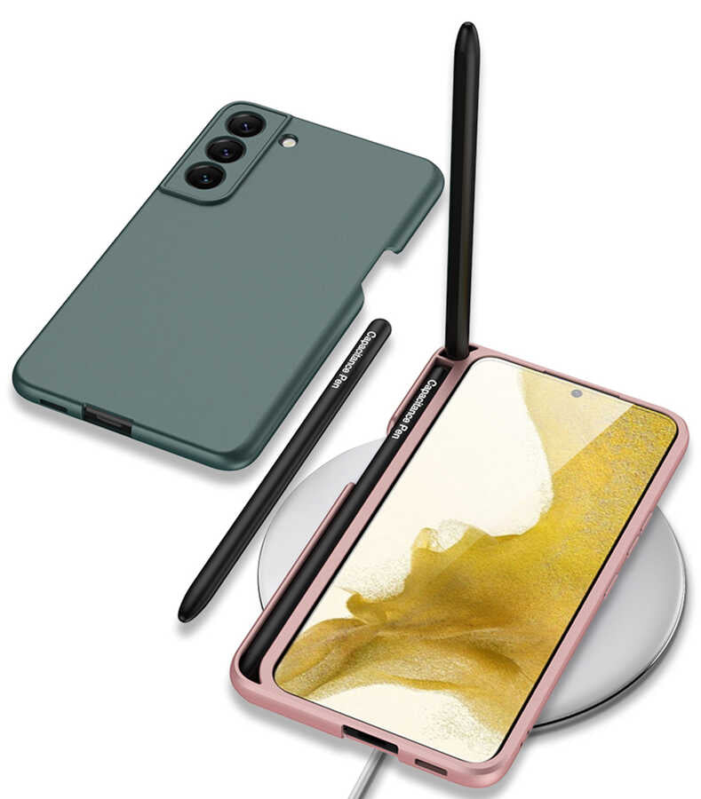 Galaxy S22 Plus Kılıf Zore Kalemli Kıpta Kapak Koyu Yeşil