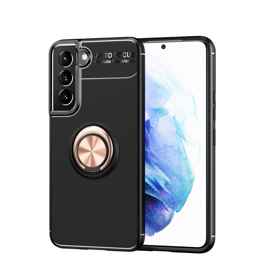 Galaxy S22 Plus Kılıf Zore Ravel Silikon Kapak Siyah-Rose Gold