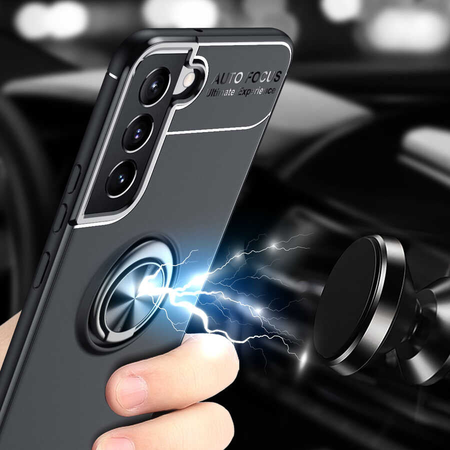 Galaxy S22 Plus Kılıf Zore Ravel Silikon Kapak Siyah-Mavi