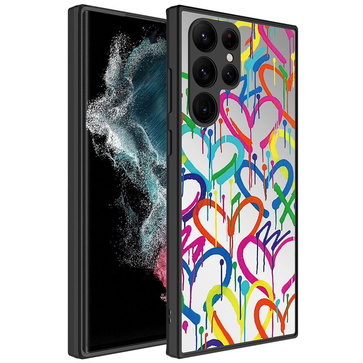 Galaxy S22 Ultra Kılıf Aynalı Desenli Kamera Korumalı Parlak Zore Mirror Kapak Kalp