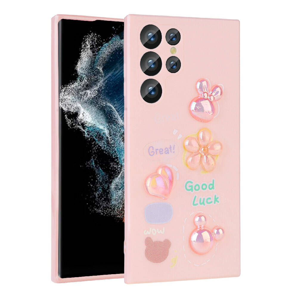 Galaxy S22 Ultra Kılıf Kabartma Figürlü Parlak Zore Toys Silikon Kapak Açık Yeşil