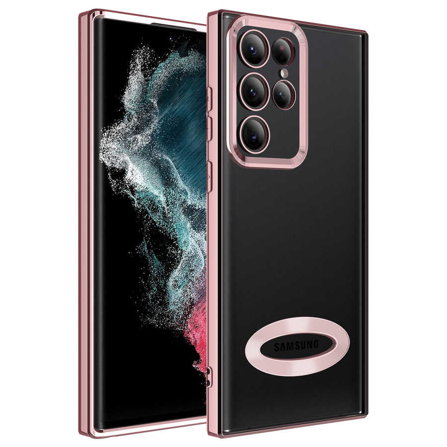 Galaxy S22 Ultra Kılıf Kamera Korumalı Logo Gösteren Zore Omega Kapak Rose Gold