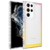 Galaxy S22 Ultra Kılıf Simli ve Renk Geçiş Tasarımlı Lens Korumalı Zore Park Kapak Beyaz-Pembe