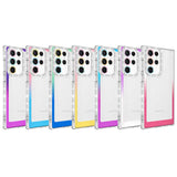 Galaxy S22 Ultra Kılıf Simli ve Renk Geçiş Tasarımlı Lens Korumalı Zore Park Kapak Pembe-Sarı