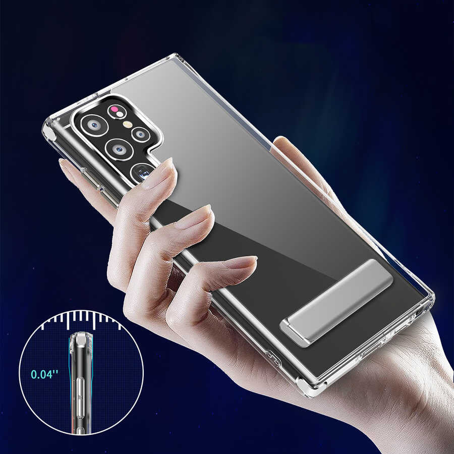 Galaxy S22 Ultra Kılıf Standlı Şeffaf Silikon Zore L-Stand Kapak Renksiz