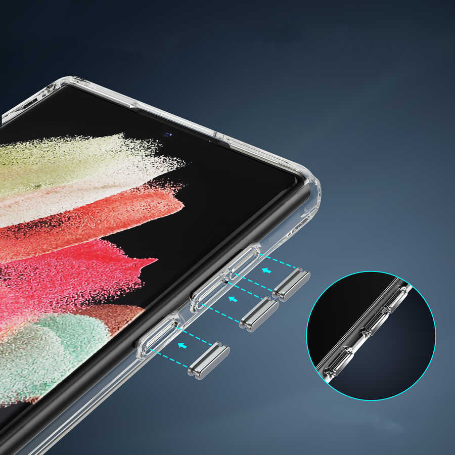 Galaxy S22 Ultra Kılıf Standlı Şeffaf Silikon Zore L-Stand Kapak Renksiz