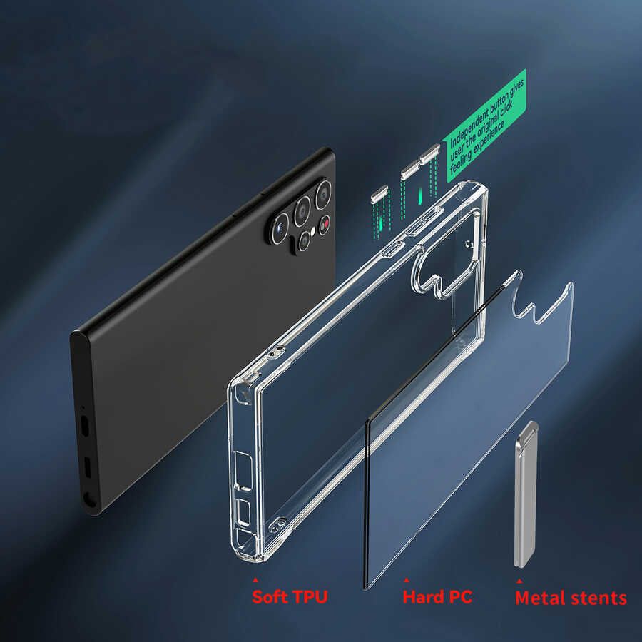 Galaxy S22 Ultra Kılıf Standlı Şeffaf Silikon Zore L-Stand Kapak Renksiz