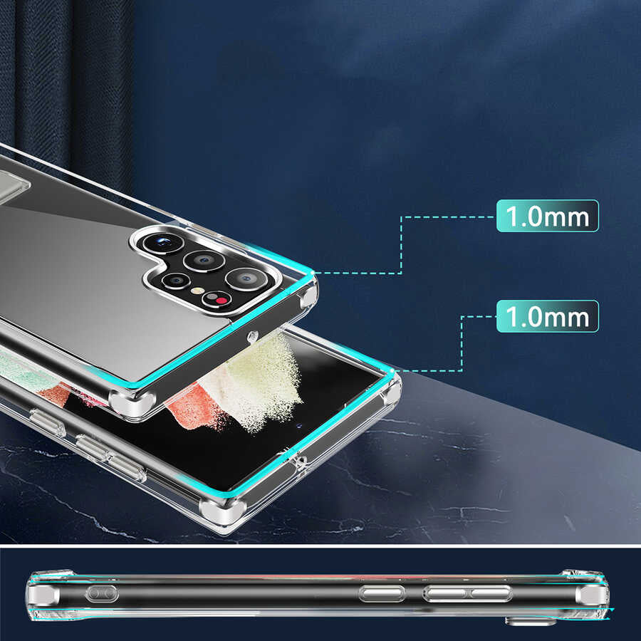 Galaxy S22 Ultra Kılıf Standlı Şeffaf Silikon Zore L-Stand Kapak Renksiz