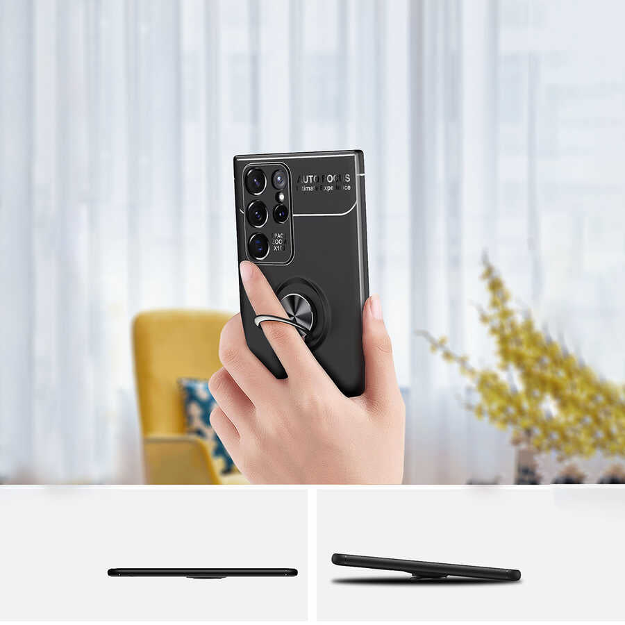 Galaxy S22 Ultra Kılıf Zore Ravel Silikon Kapak Siyah-Mavi