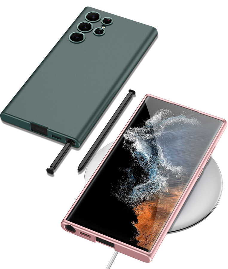 Galaxy S22 Ultra Kılıf Zore Silikon Kıpta Kapak Rose Gold