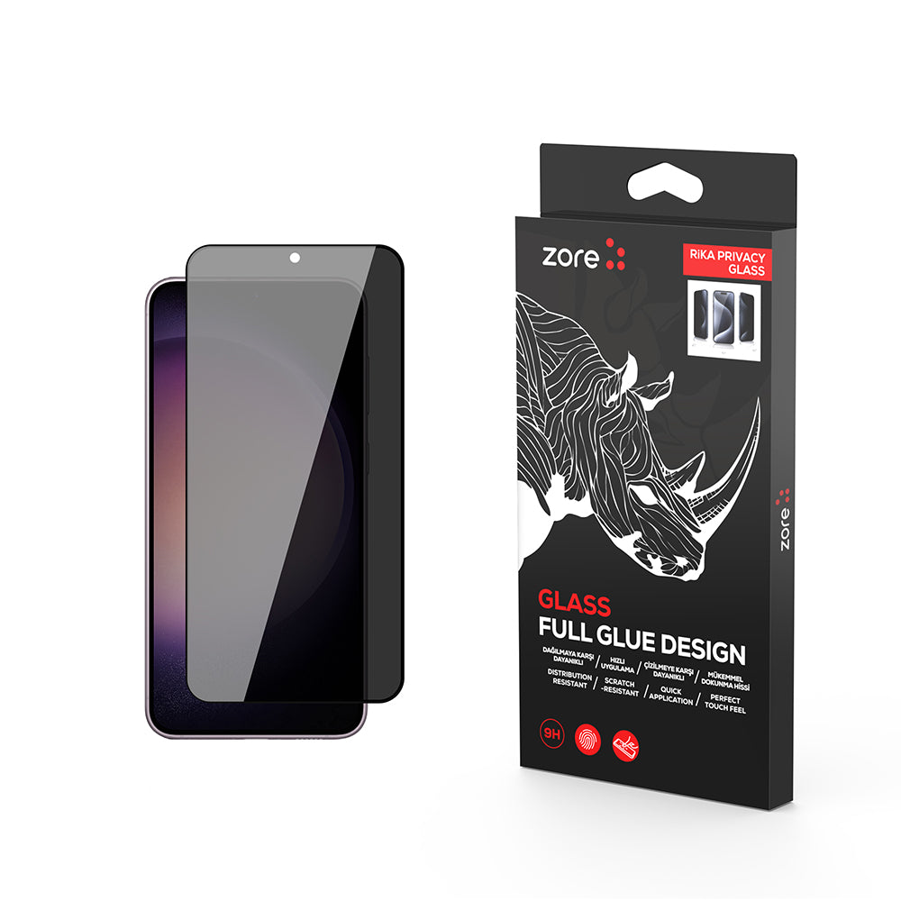 Galaxy S22 Zore Rika Premium Privacy Temperli Cam Ekran Koruyucu Siyah