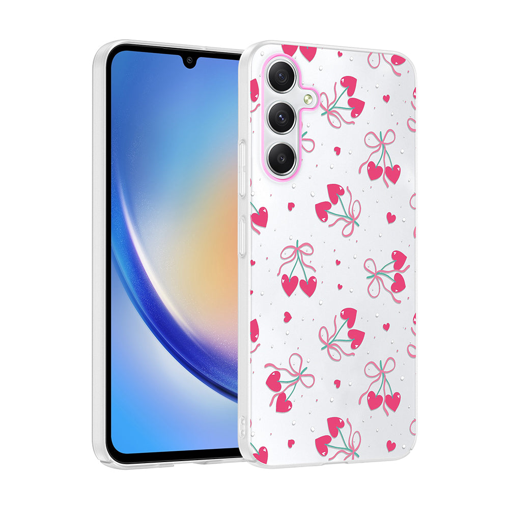 Galaxy S23 FE Kılıf Kamera Korumalı Desenli Zore Klip Kapak Kalpli Kiraz