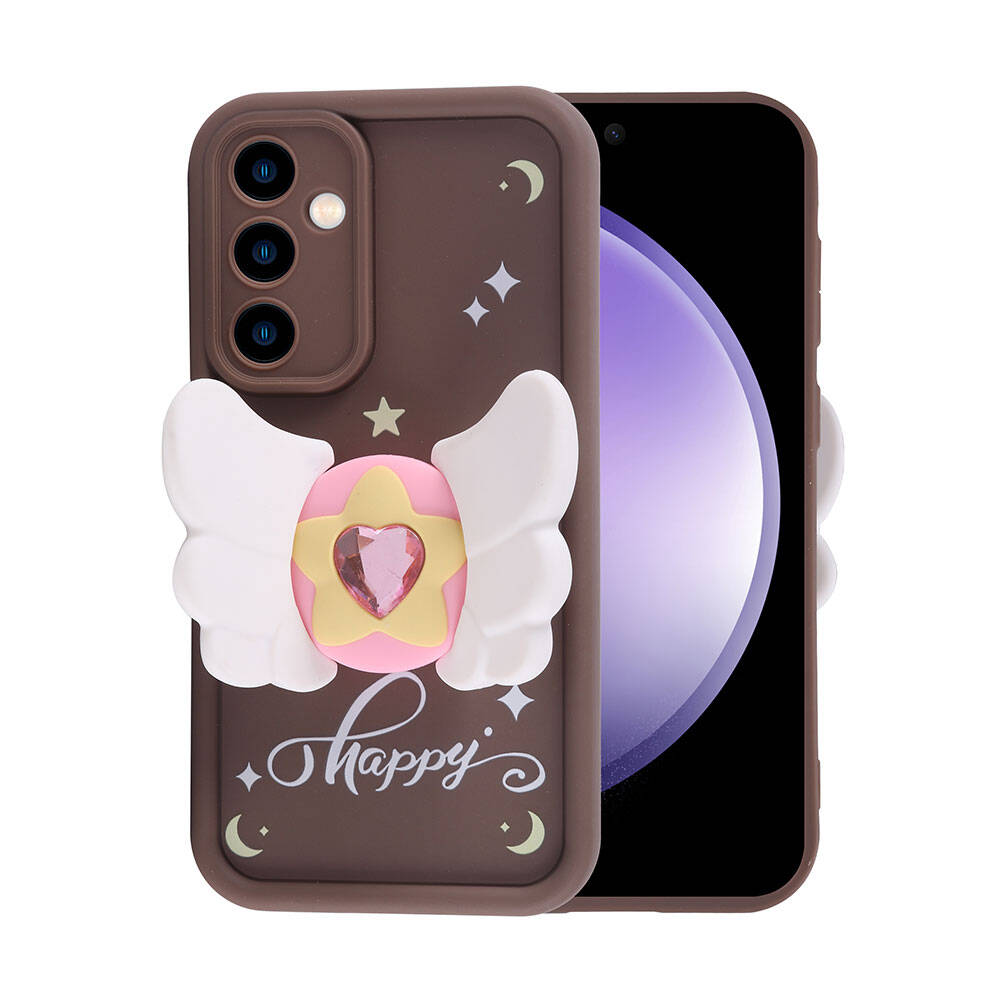 Galaxy S23 FE Kılıf Kamera Korumalı Figür Tasarımlı Zore Kapya Kapak Koyu Kahve