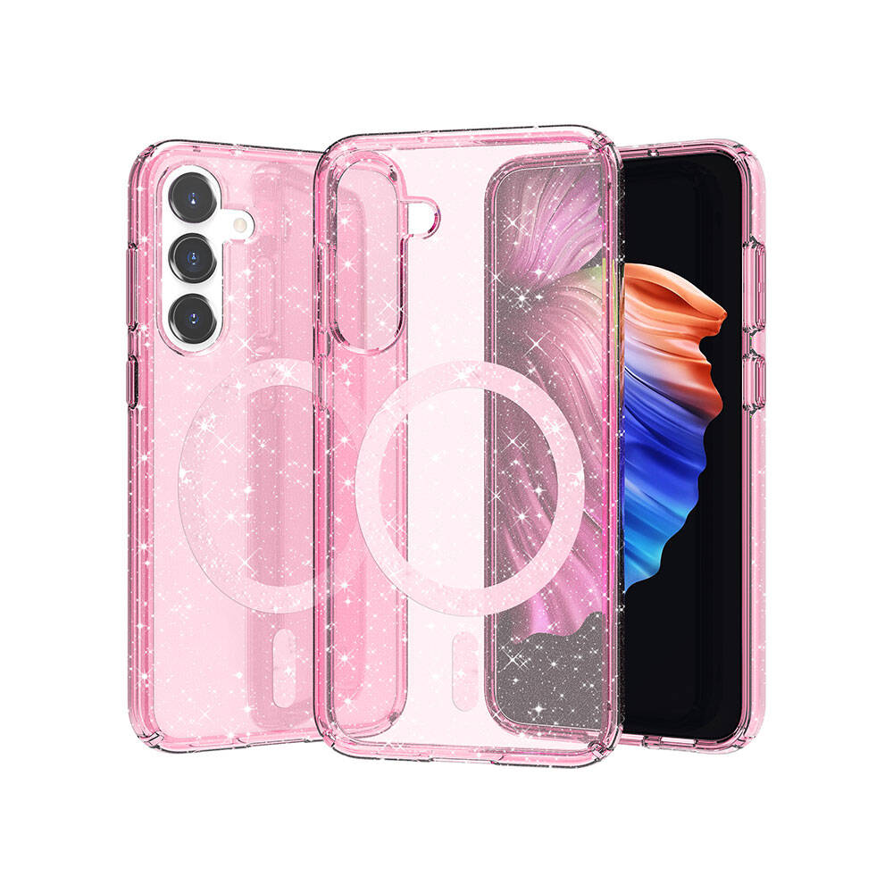 Galaxy S23 FE Kılıf M-safe Şarj Özellikli Parlayan Simli Saydam Renkli Zore Allstar Kapak Şeffaf
