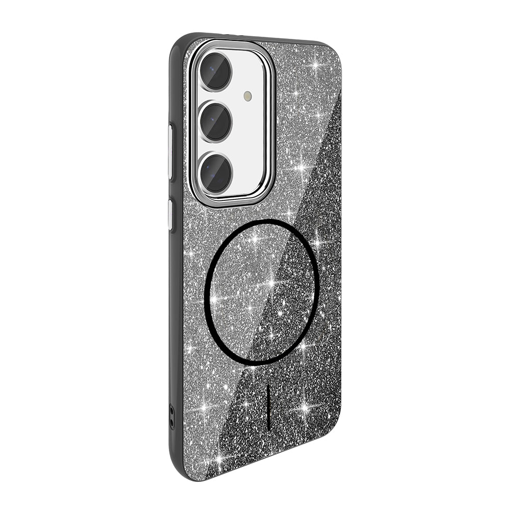 Galaxy S23 FE Kılıf M-safe Şarj Özellikli Parlayan Simli Zore Okso Kapak Beyaz