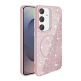 Galaxy S23 FE Kılıf M-safe Şarj Özellikli Parlayan Simli Zore Okso Kapak Beyaz