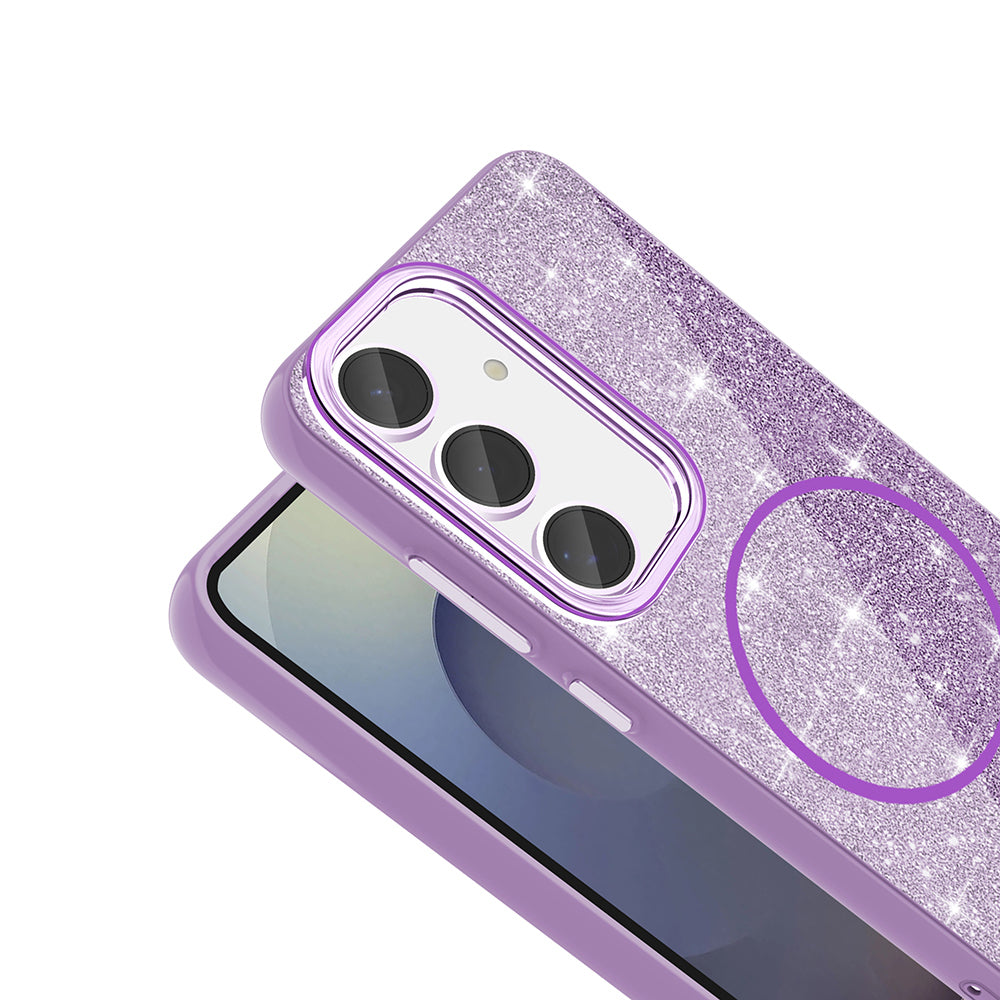 Galaxy S23 FE Kılıf M-safe Şarj Özellikli Parlayan Simli Zore Okso Kapak Gold