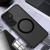 Galaxy S23 FE Kılıf Sert PC Arka Yüzey Wireless Şarj Özellikli Zore Flet M-safe Kapak Siyah