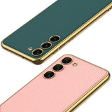 Galaxy S23 Kılıf Deri Görünümlü Kenarları Elektroplating Kaplama Zore Fizyon Kapak Kırmızı