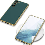 Galaxy S23 Kılıf Deri Görünümlü Kenarları Elektroplating Kaplama Zore Fizyon Kapak Kırmızı