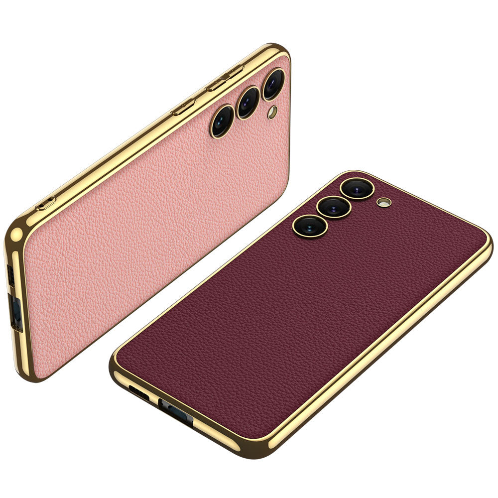 Galaxy S23 Kılıf Deri Görünümlü Kenarları Elektroplating Kaplama Zore Fizyon Kapak Koyu Yeşil