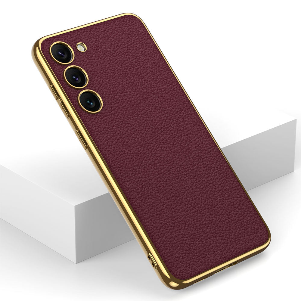 Galaxy S23 Kılıf Deri Görünümlü Kenarları Elektroplating Kaplama Zore Fizyon Kapak Koyu Yeşil