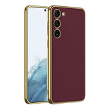 Galaxy S23 Kılıf Deri Görünümlü Kenarları Elektroplating Kaplama Zore Fizyon Kapak Kırmızı