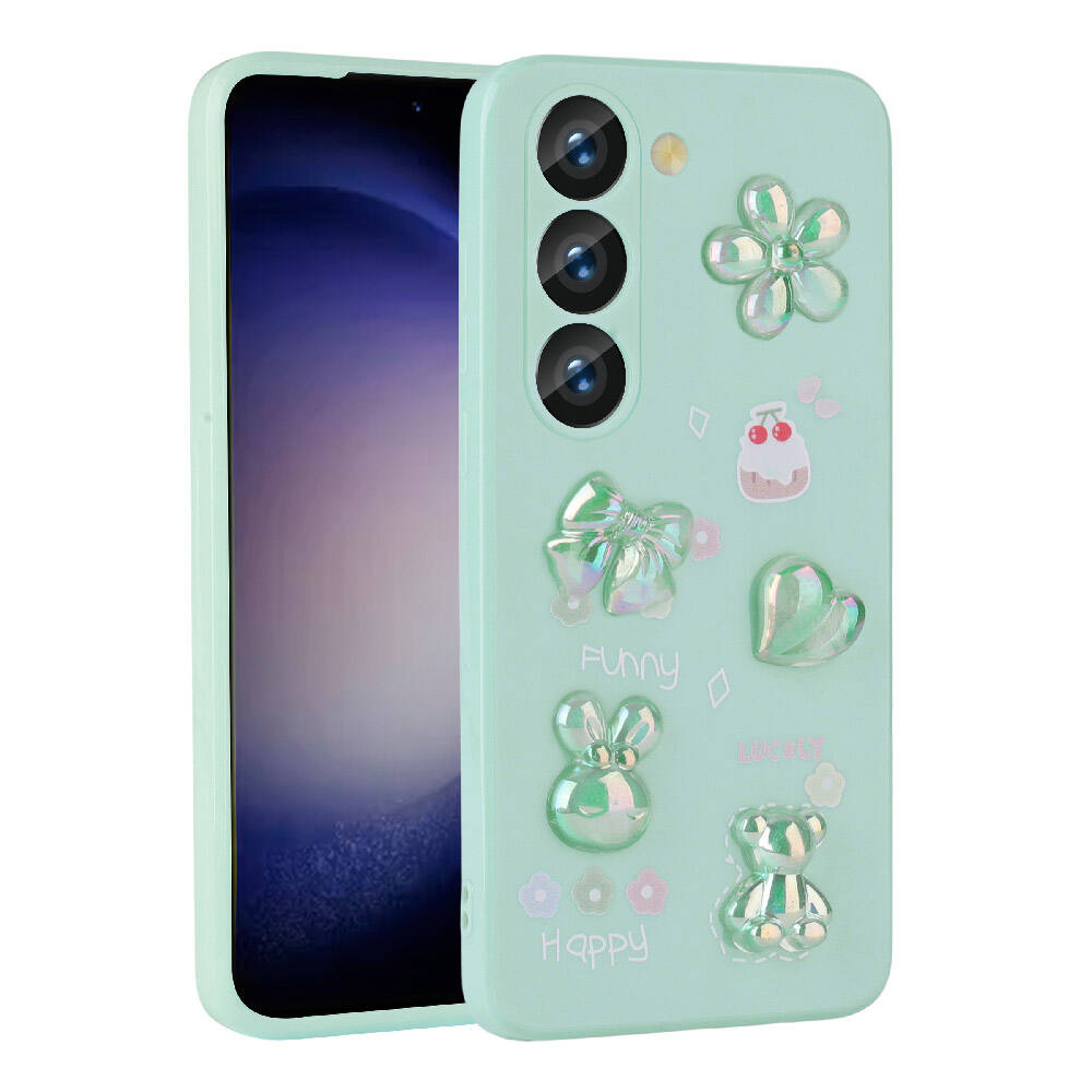 Galaxy S23 Kılıf Kabartma Figürlü Parlak Zore Toys Silikon Kapak Mor