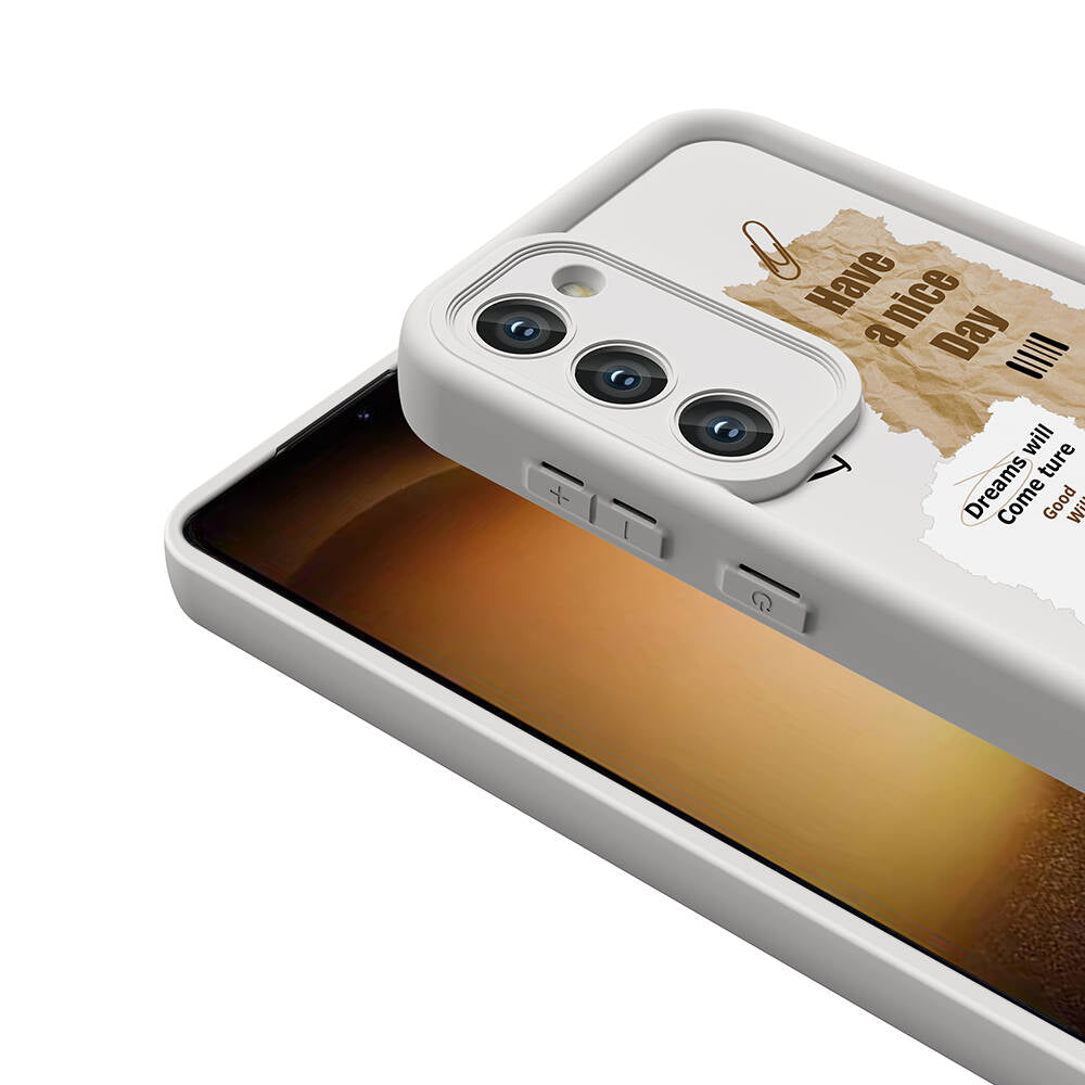 Galaxy S23 Kılıf Kamera Korumalı Baskılı Arka Yüzey Zore Klas Kapak Beyaz