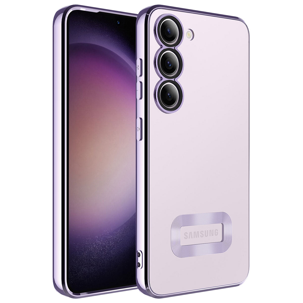 Galaxy S23 Kılıf Kamera Korumalı Logo Gösteren Zore Omega Kapak Lila