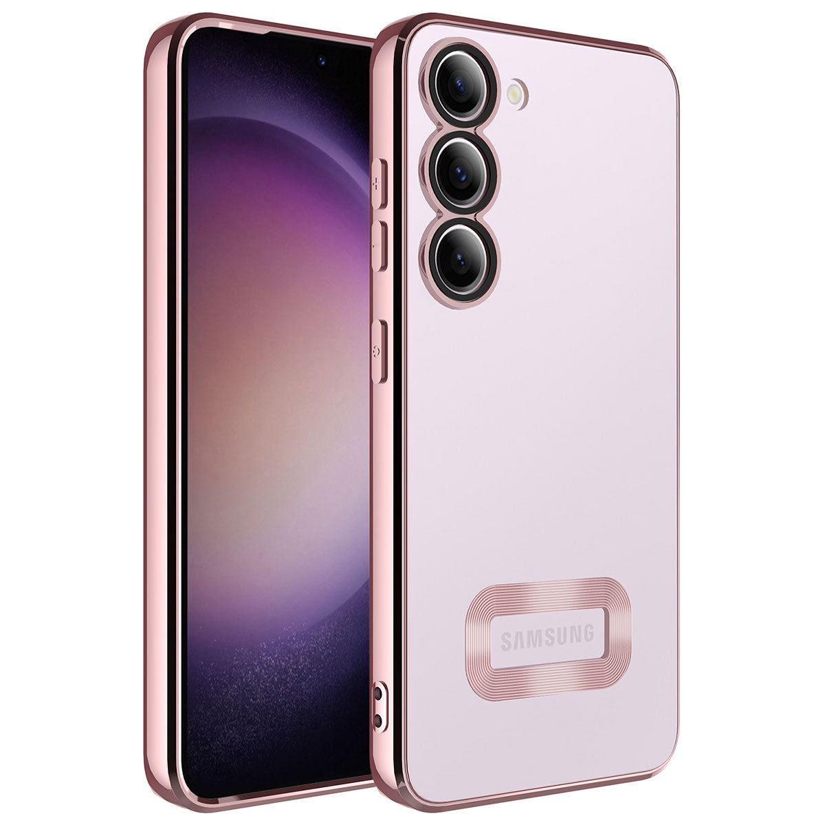 Galaxy S23 Kılıf Kamera Korumalı Logo Gösteren Zore Omega Kapak Rose Gold