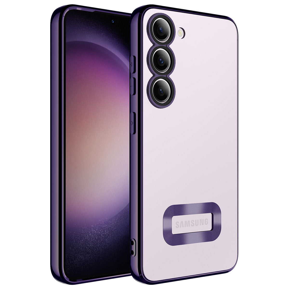 Galaxy S23 Kılıf Kamera Korumalı Logo Gösteren Zore Omega Kapak Derin Mor