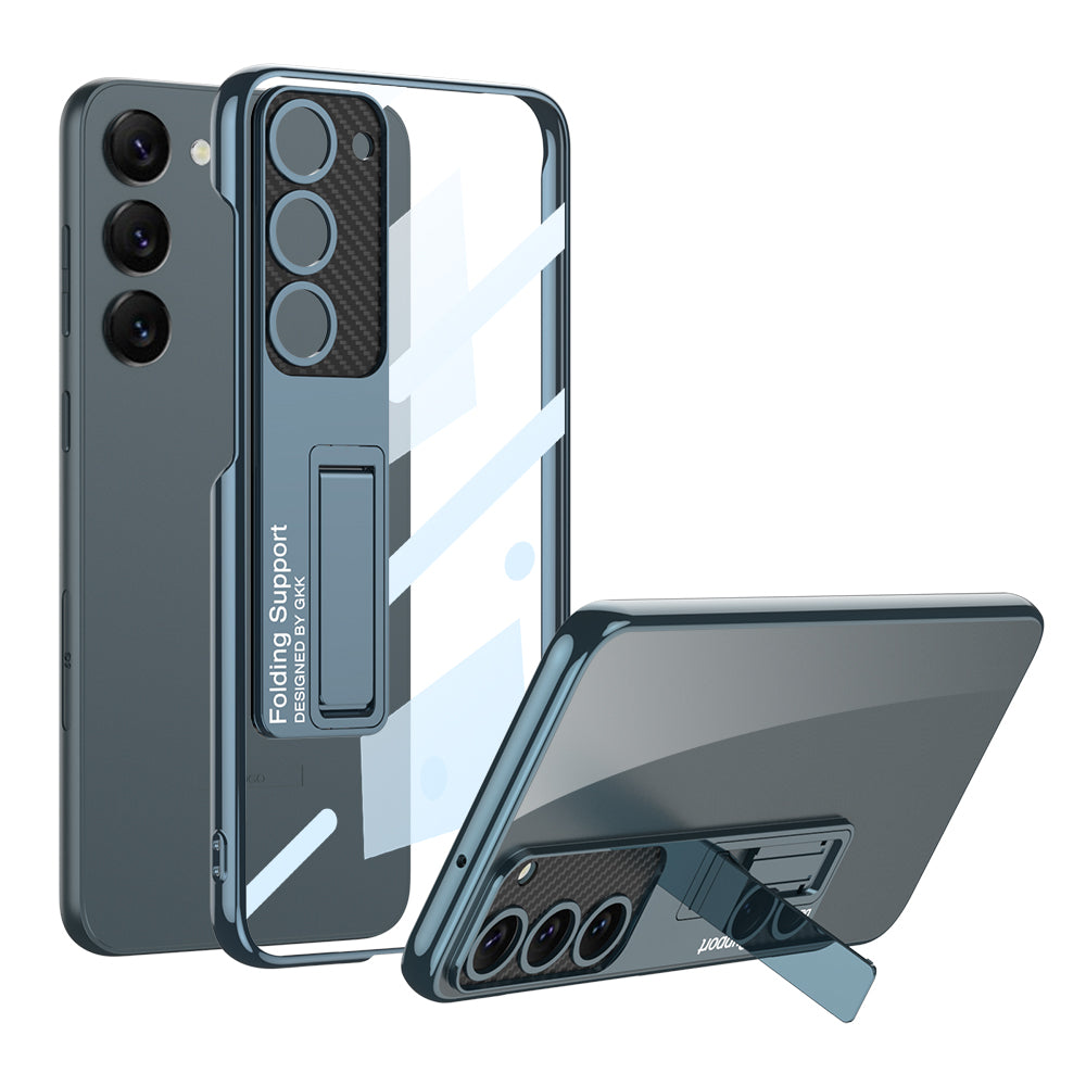 Galaxy S23 Kılıf Kamera Korumalı Şeffaf Tasarımlı Zore Lego Standlı Kapak Mürdüm