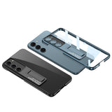 Galaxy S23 Kılıf Kamera Korumalı Şeffaf Tasarımlı Zore Lego Standlı Kapak Mürdüm