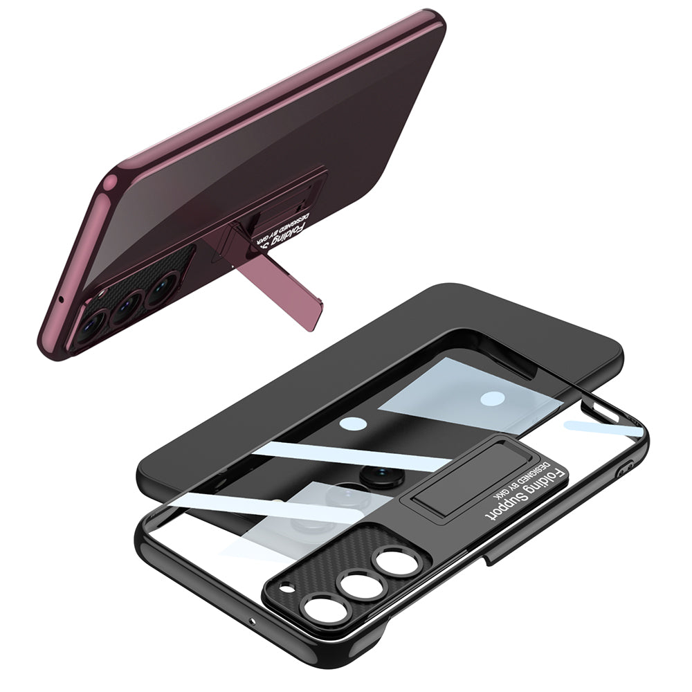 Galaxy S23 Kılıf Kamera Korumalı Şeffaf Tasarımlı Zore Lego Standlı Kapak Mürdüm