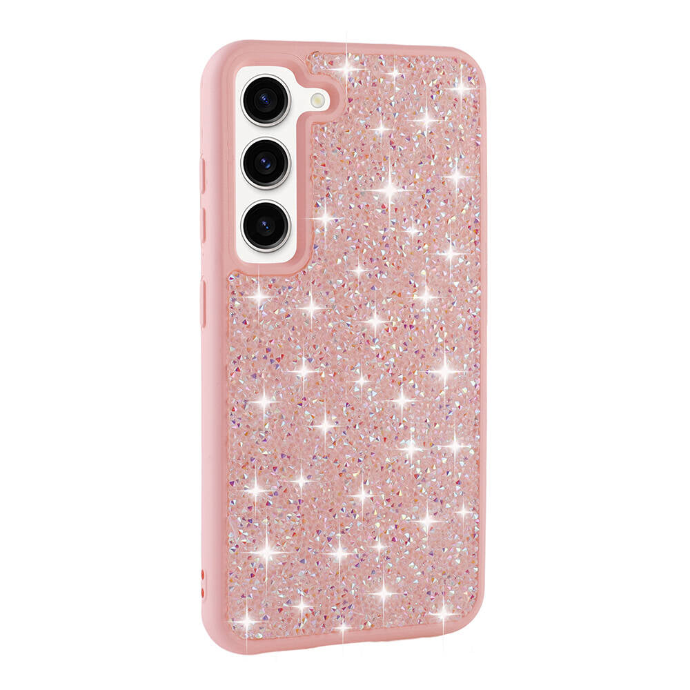 Galaxy S23 Kılıf Parlak Taşlı Tasarım Zore Pırlanta Kapak Pembe
