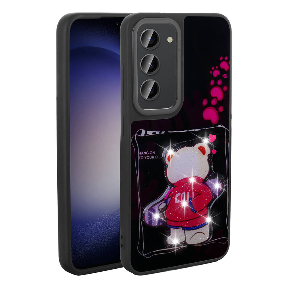 Galaxy S23 Kılıf Parlayan Kabartmalı İkonik Figürlü Zore Amas Silikon Kapak Siyah