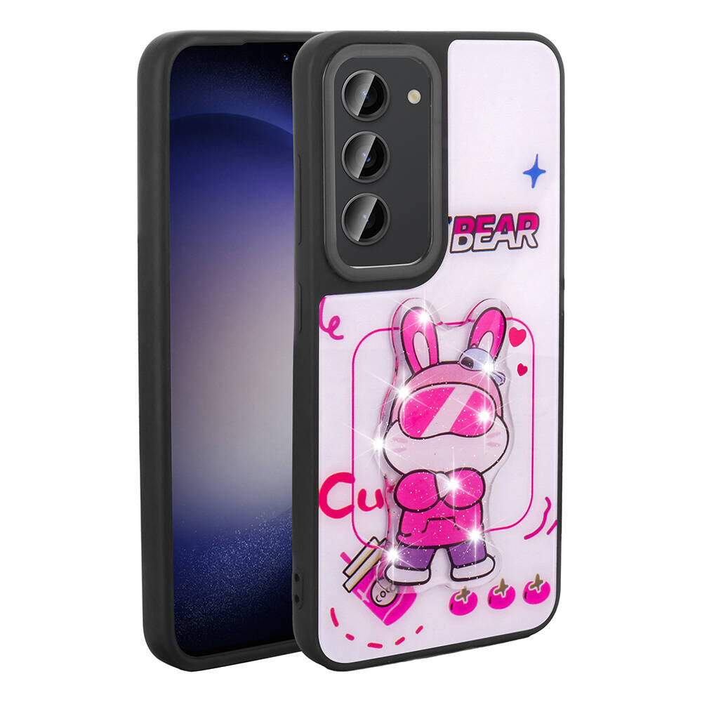 Galaxy S23 Kılıf Parlayan Kabartmalı İkonik Figürlü Zore Amas Silikon Kapak Pembe