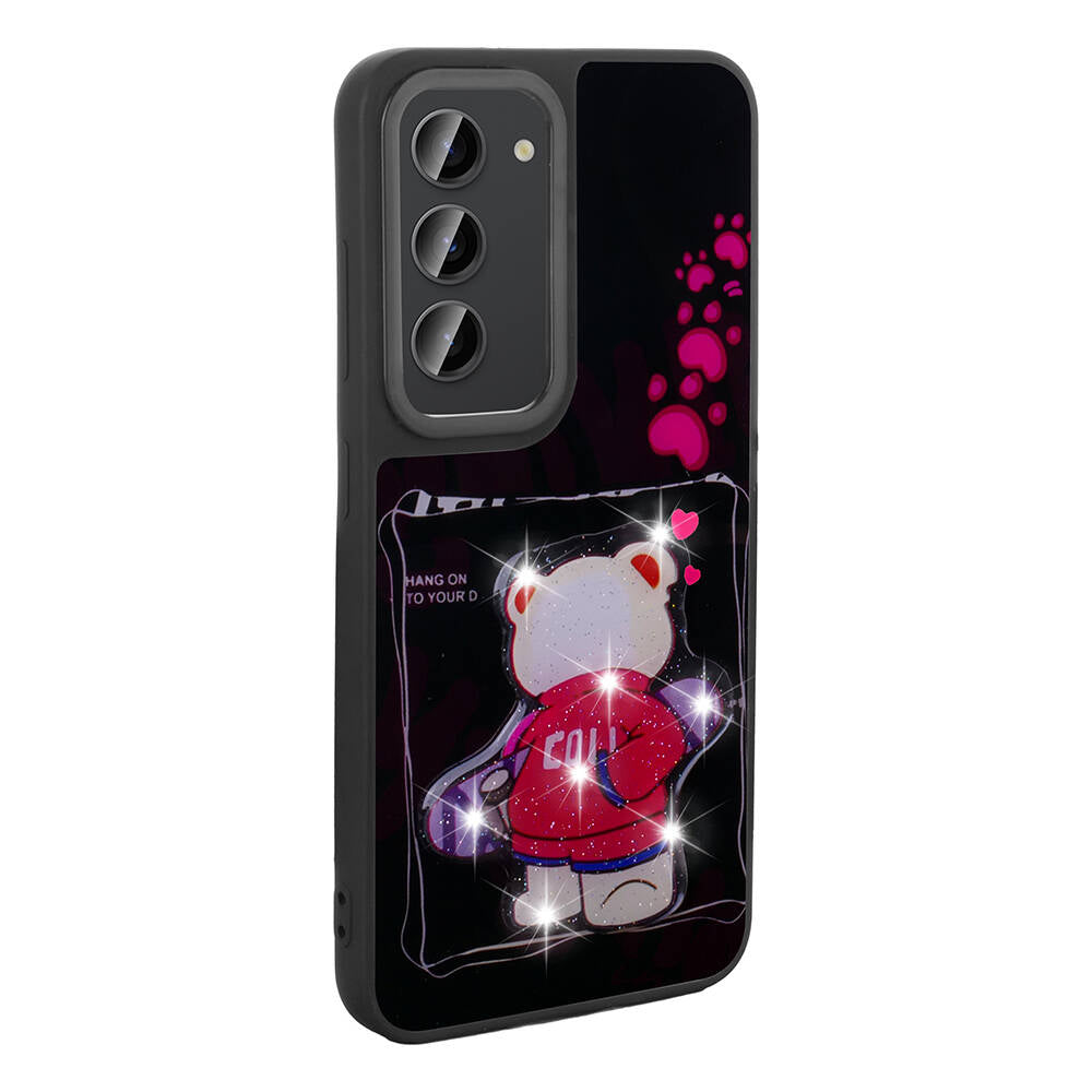 Galaxy S23 Kılıf Parlayan Kabartmalı İkonik Figürlü Zore Amas Silikon Kapak Pembe