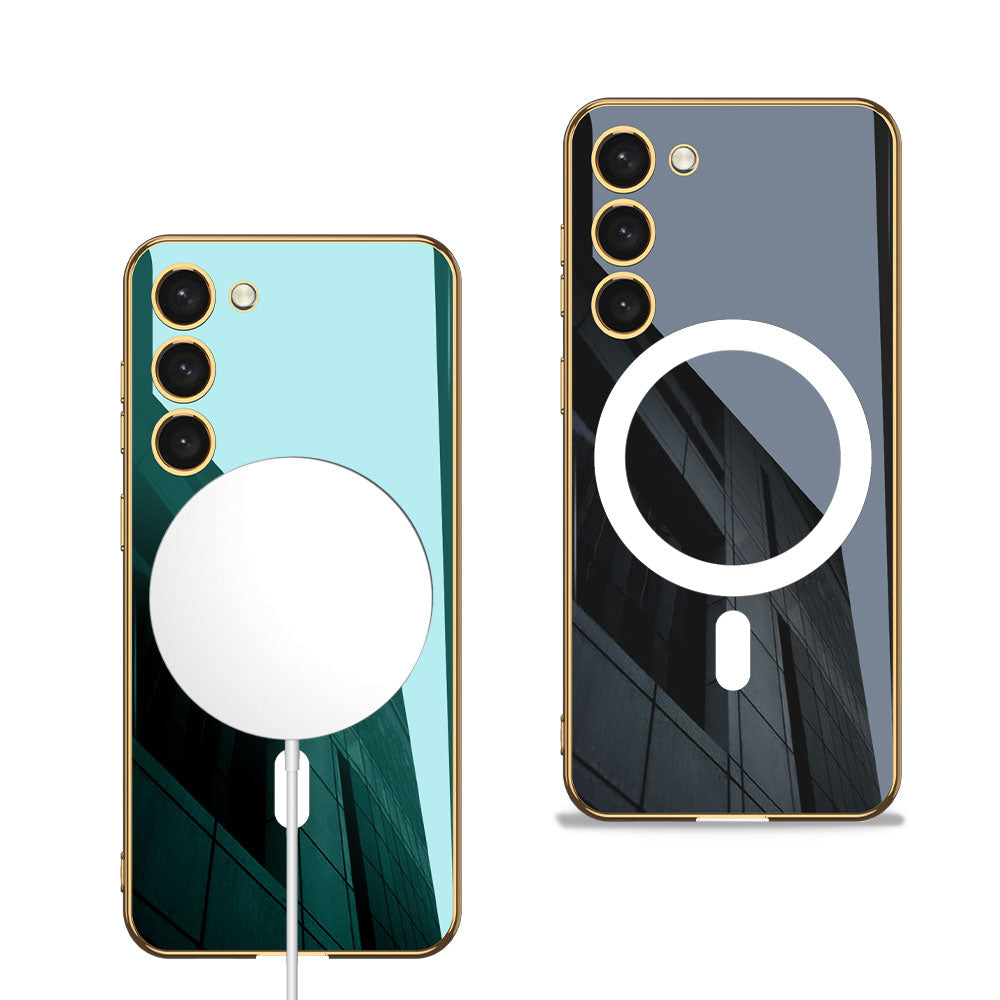 Galaxy S23 Kılıf Wireless Şarj Özellikli Kenarları Elektroplating Kaplama Aynalı Zore Kent Kapak Yeşil