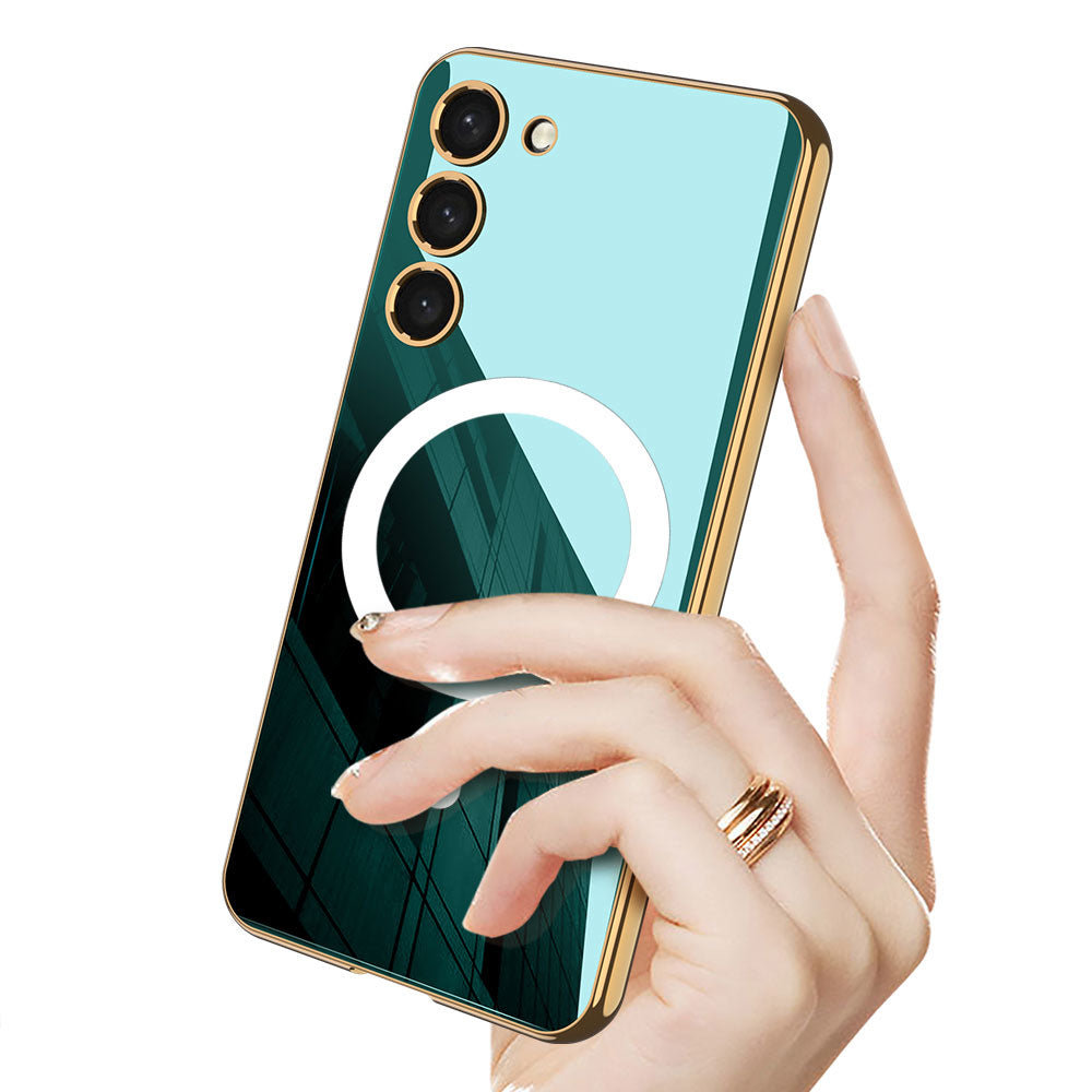Galaxy S23 Kılıf Wireless Şarj Özellikli Kenarları Elektroplating Kaplama Aynalı Zore Kent Kapak Koyu Kırmızı