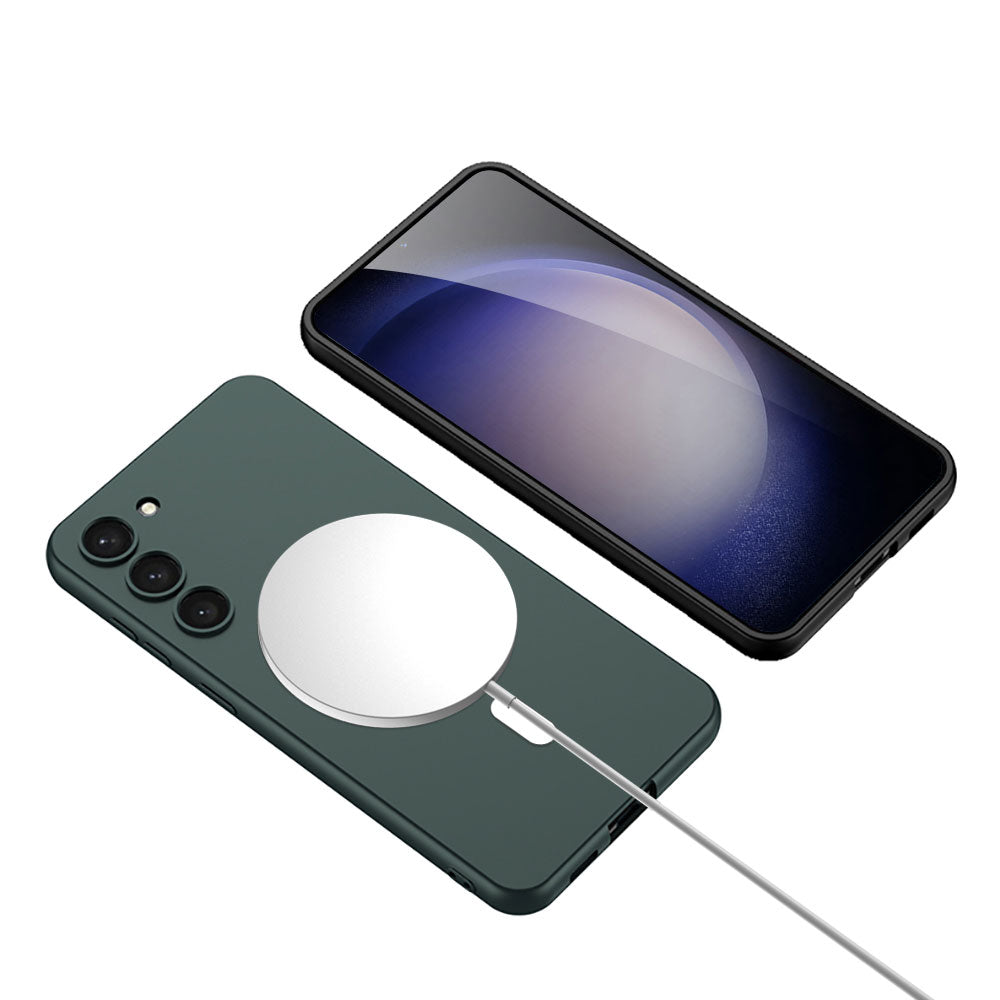Galaxy S23 Kılıf Wireless Şarj Özellikli Zore Kıpta M-safe Silikon Kapak Yeşil