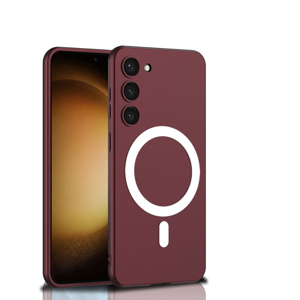 Galaxy S23 Kılıf Wireless Şarj Özellikli Zore Kıpta M-safe Silikon Kapak Koyu Kırmızı
