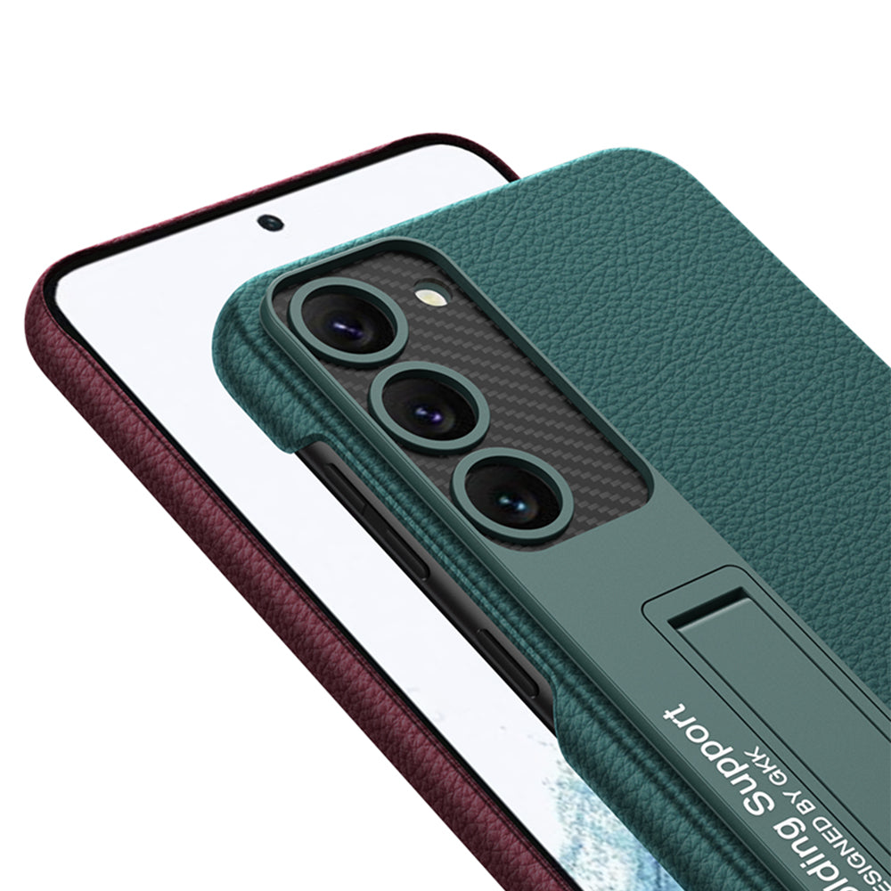 Galaxy S23 Kılıf Zore Kıpta Standlı Kapak Siyah Karbon