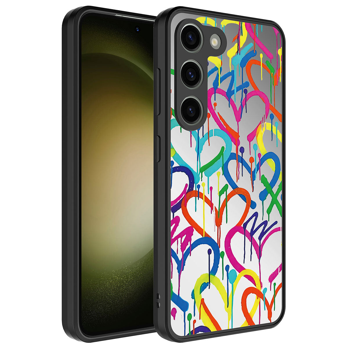 Galaxy S23 Plus Kılıf Aynalı Desenli Kamera Korumalı Parlak Zore Mirror Kapak Kalp