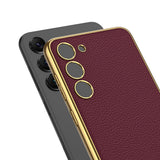 Galaxy S23 Plus Kılıf Deri Görünümlü Kenarları Elektroplating Kaplama Zore Fizyon Kapak Kırmızı