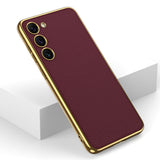 Galaxy S23 Plus Kılıf Deri Görünümlü Kenarları Elektroplating Kaplama Zore Fizyon Kapak Koyu Yeşil